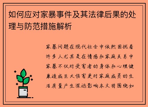 如何应对家暴事件及其法律后果的处理与防范措施解析